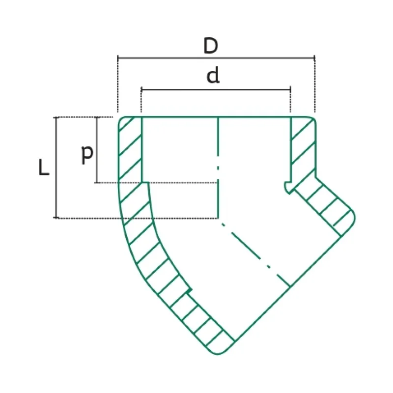 Codo 45° Tuboplus PP-R Termofusión - Plano Dimensional Técnico