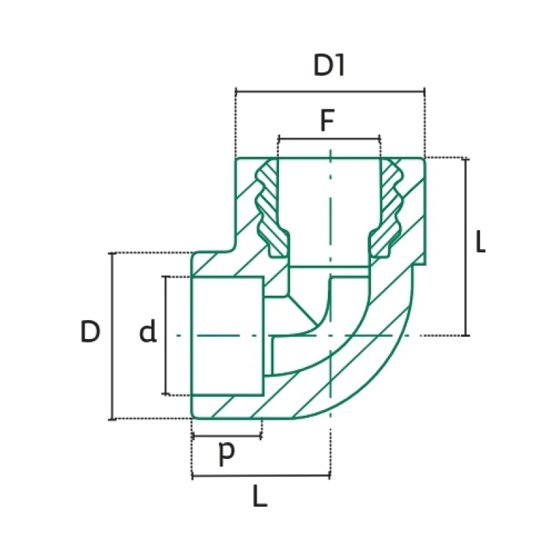 Codo 90° con Rosca Hembra Tuboplus PP-R - Plano Dimensional Técnico