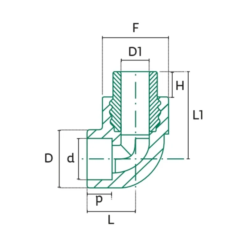 Codo 90° con Rosca Macho Tuboplus PP-R - Plano Dimensional Técnico