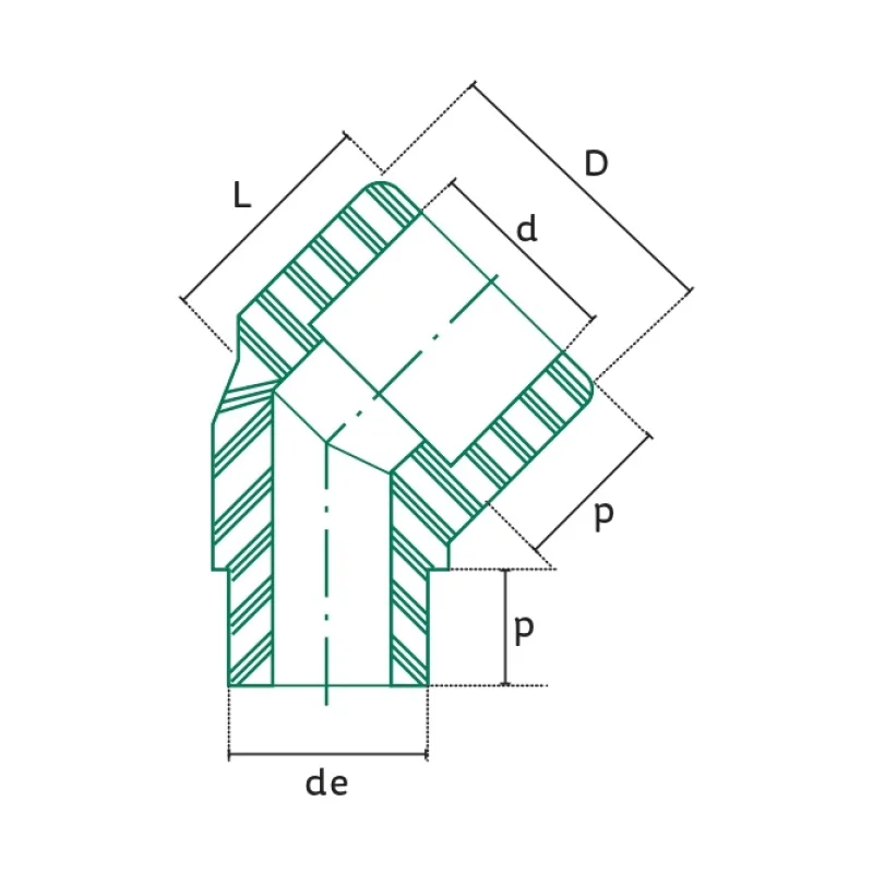 Codo Macho-Hembra 45° Tuboplus PP-R - Plano Dimensional Técnico