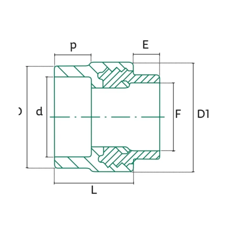Conector Hembra con Inserto Metálico Tuboplus PP-R - Plano Dimensional Técnico