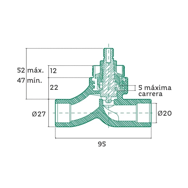 Llave de Empotrar para Regadera Tuboplus PP-R - Plano Dimensional Técnico