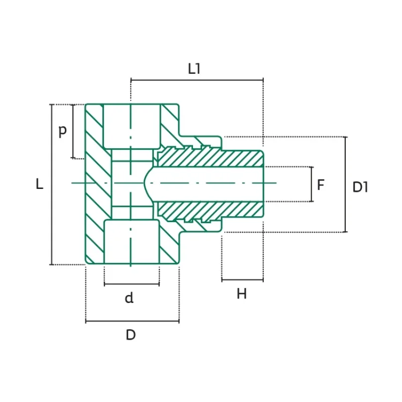 Tee con Rosca Central Macho Tuboplus PP-R - Plano Dimensional Técnico