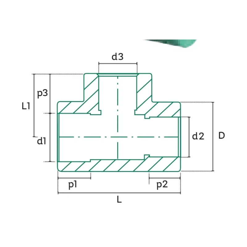 Tee Reducida Extrema Tuboplus PP-R - Plano Dimensional Técnico
