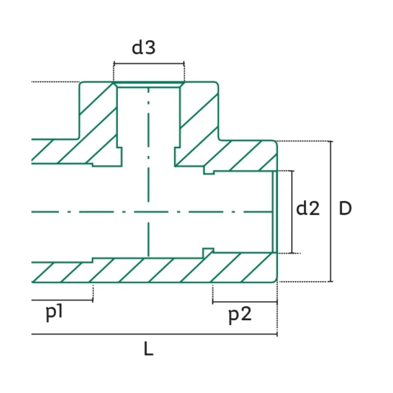 Tee Reducida Extrema y Central Tuboplus PP-R - Plano Dimensional Técnico